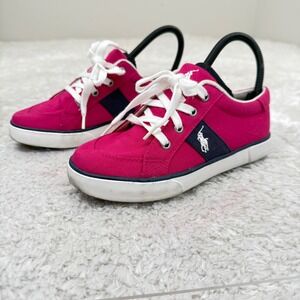Polo Ralph Lauren Sneakers Girl's 3 Canvas Casual Shoes Pink White Logo Preppy